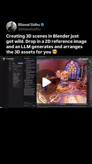 Blender MCP + Tripo — 2D reference image to full 3D scene